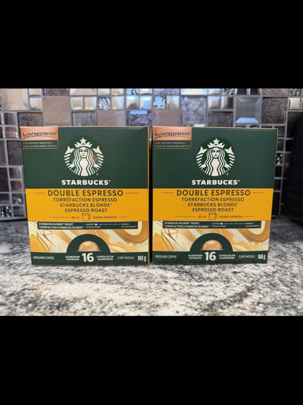 Starbucks Double Espresso Blonde Roast Capsules for Nespresso Vertuo.